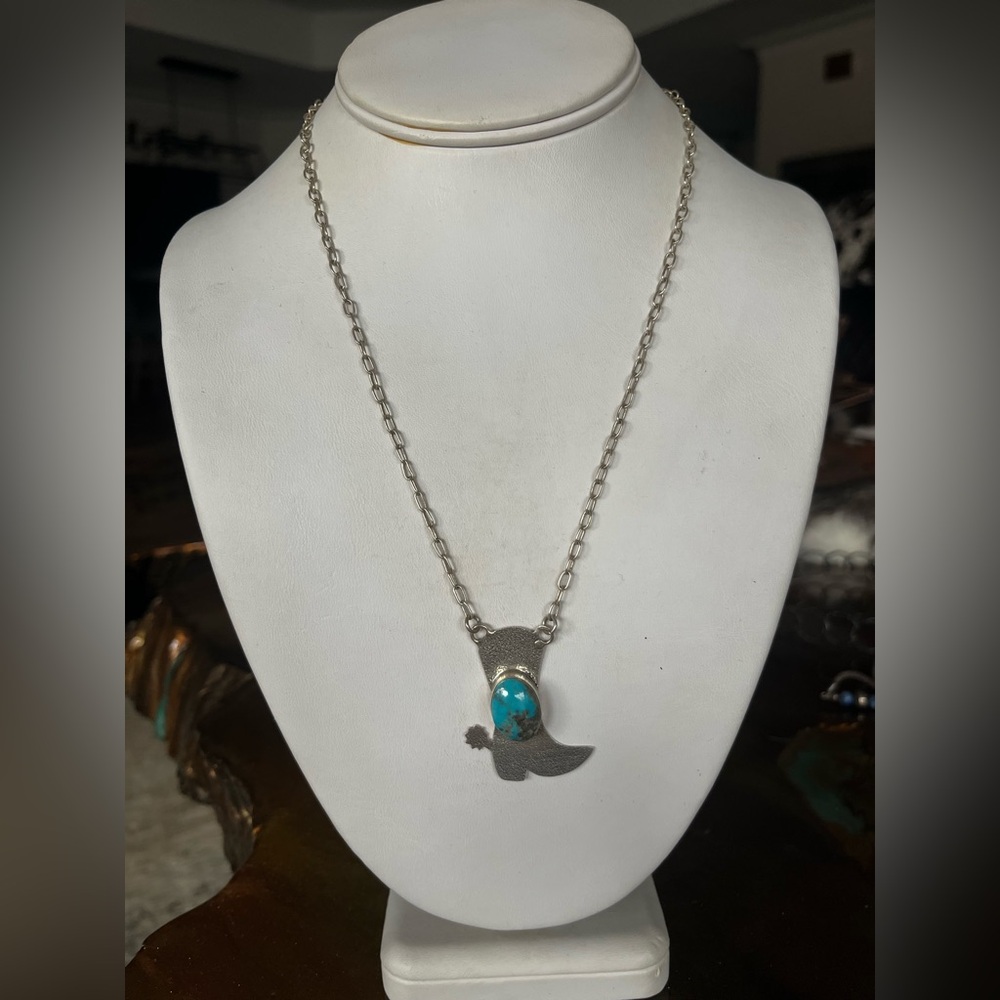 Sterling Silver Turquoise Cowboy Boot Pendant Necklace
